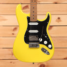 Fender Limited American Ultra II Stratocaster HSS electric guitar Graffiti Yellow with black pickguard and roasted maple neck