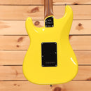 Fender Limited American Ultra II Stratocaster HSS electric guitar Graffiti Yellow with roasted maple neck back view