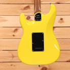 Fender Limited American Ultra II Stratocaster HSS electric guitar Graffiti Yellow with roasted maple neck back view