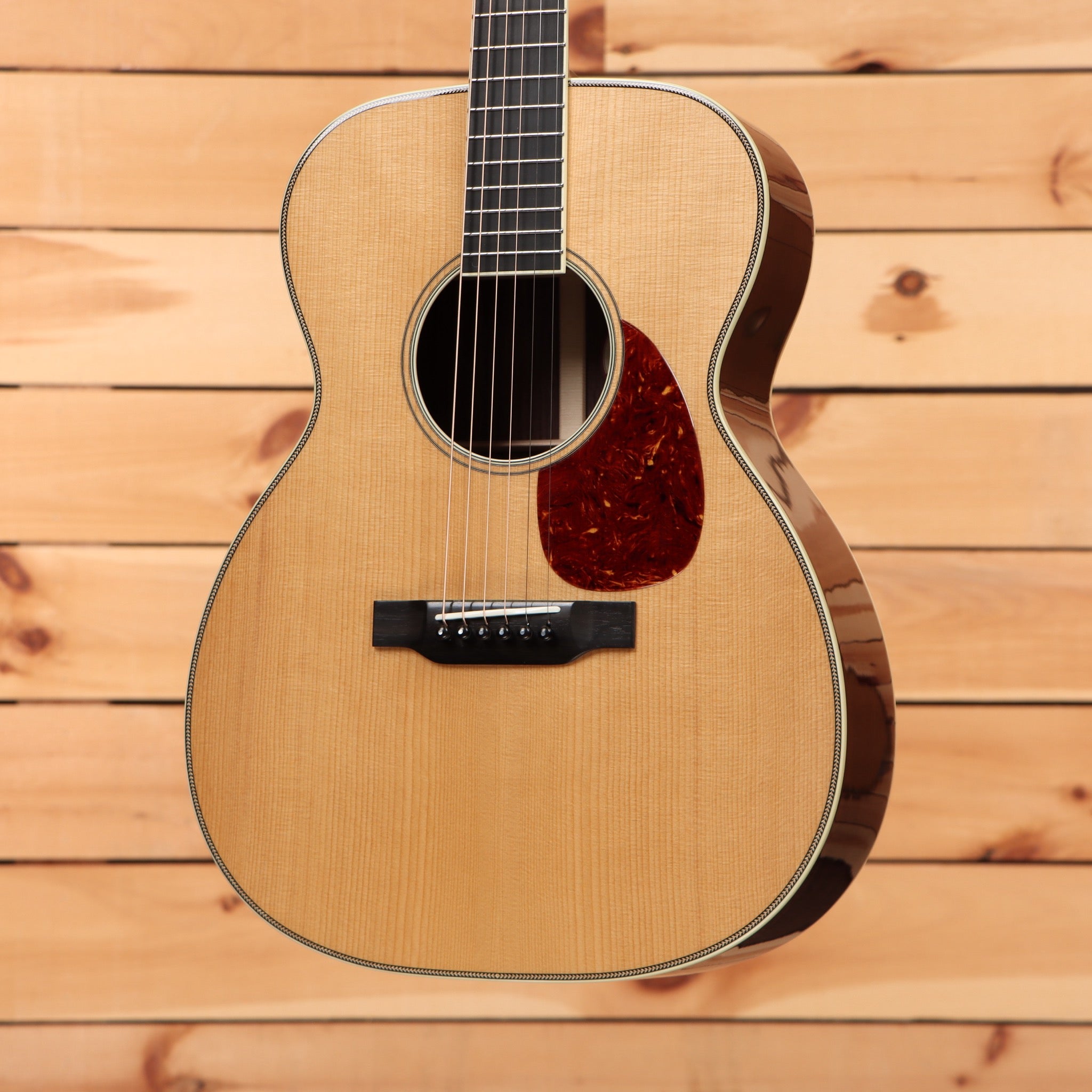 Bourgeois Touchstone OM LSH acoustic guitar Natural with spruce top tortoise pickguard and herringbone binding