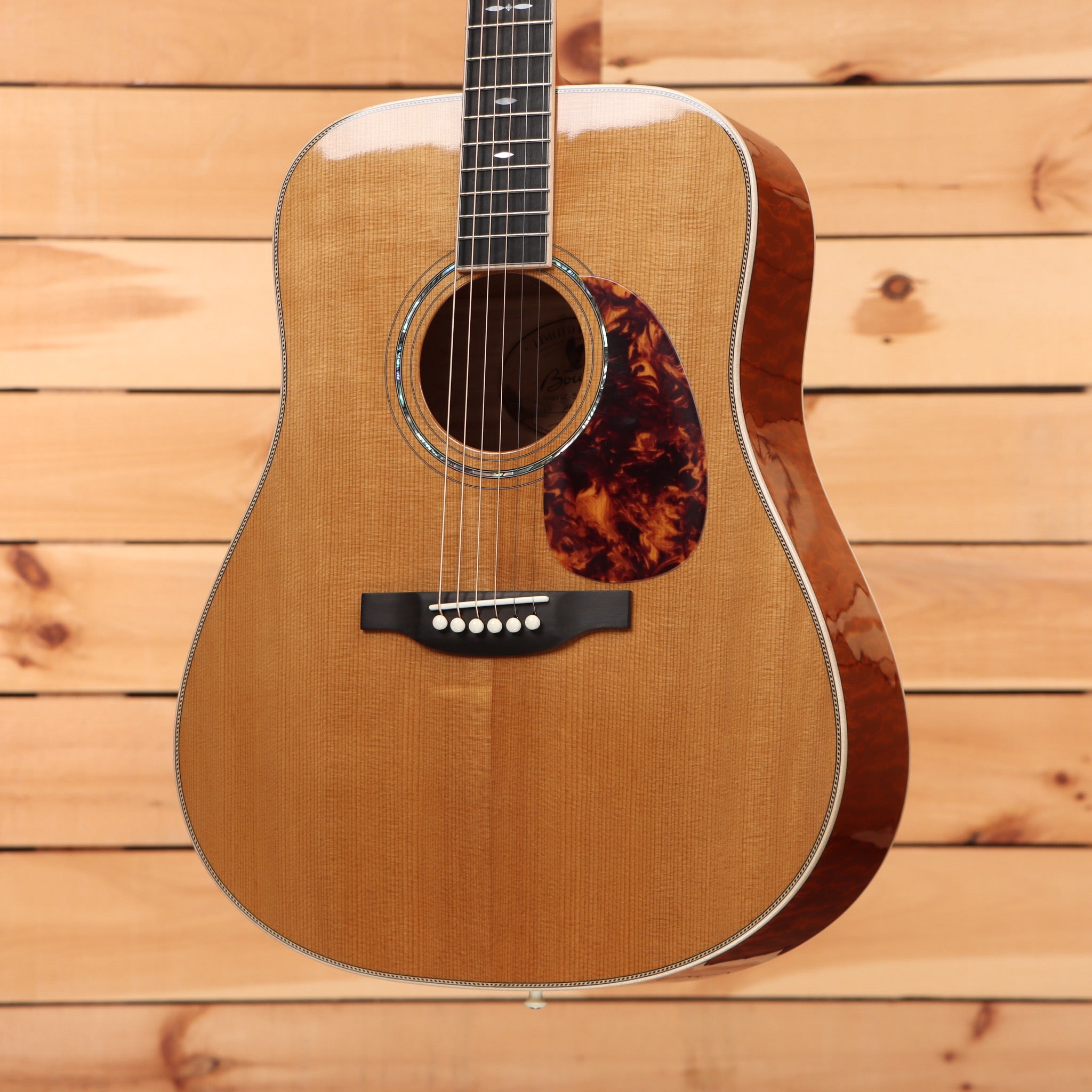 Boucher Limited LE-SG-162-MV dreadnought acoustic guitar Natural with herringbone binding and tortoise pickguard