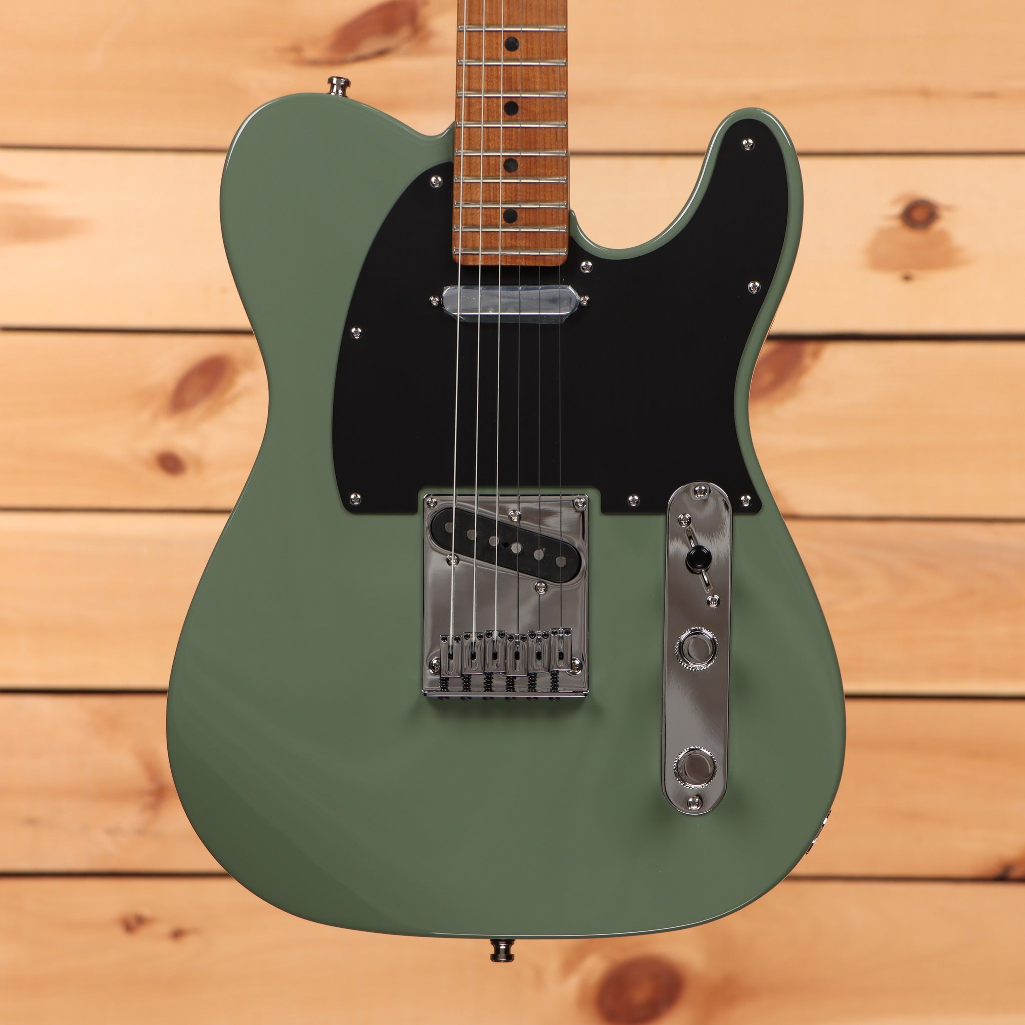 Fender American Ultra II Telecaster electric guitar Antique Olive with roasted maple neck and black pickguard