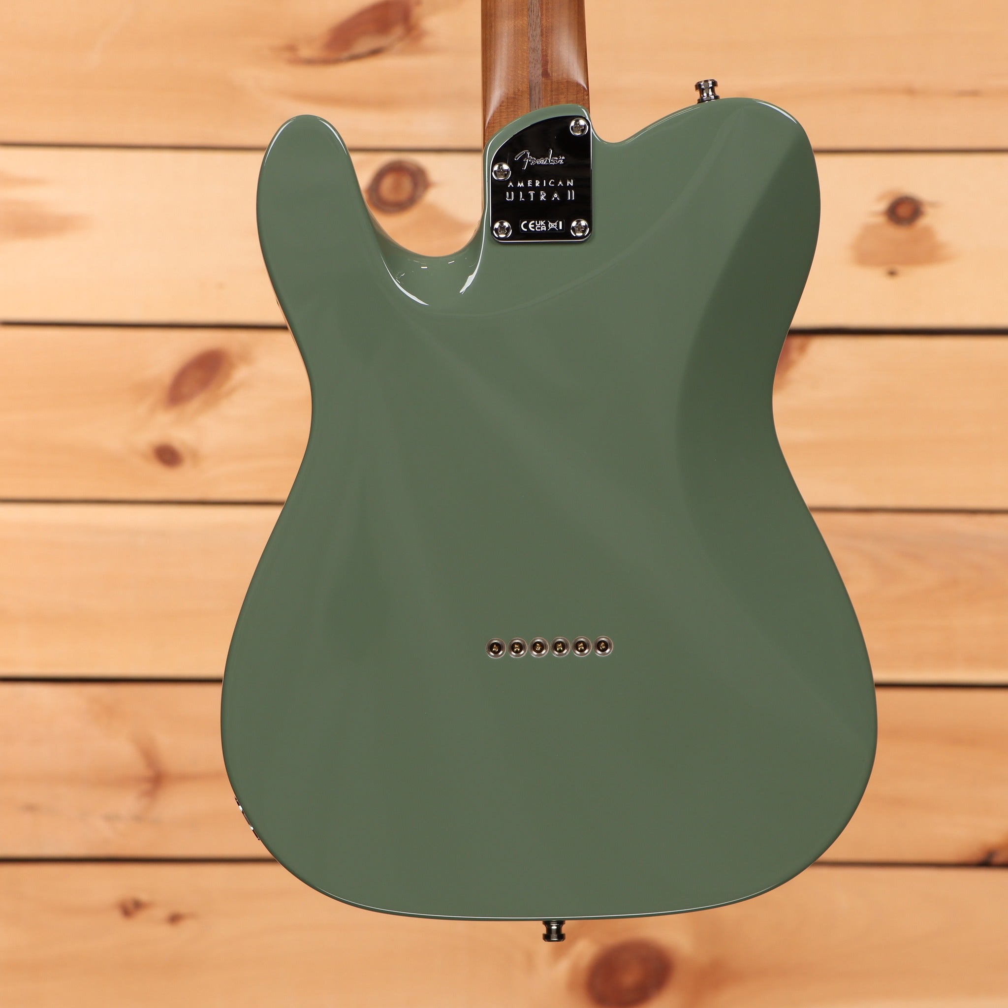 Fender Limited American Ultra II Telecaster electric guitar Antique Olive with roasted maple neck back view