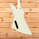 Gibson 70s Explorer electric guitar Classic White back view with control cavity cover and maple neck