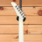Gibson 70s Explorer electric guitar Classic White headstock detail with chrome tuners and white finish neck