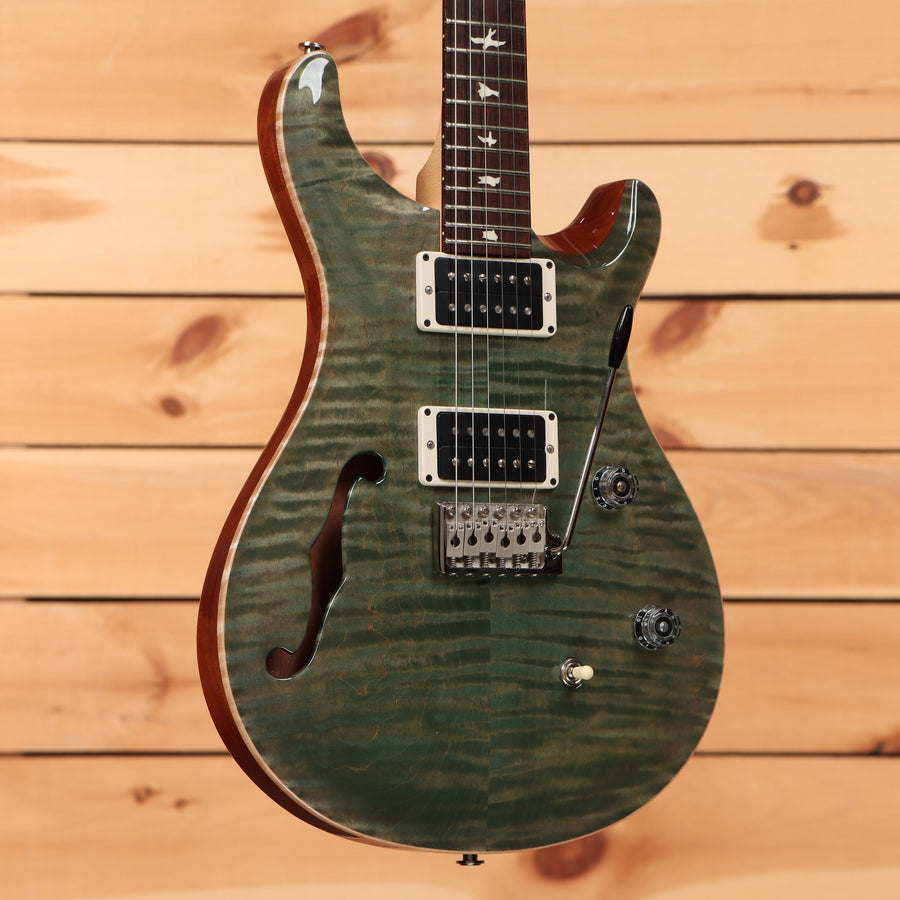 PRS CE 24 Semi-Hollow electric guitar Trampas Green flamed maple top with dual humbuckers and bird inlays