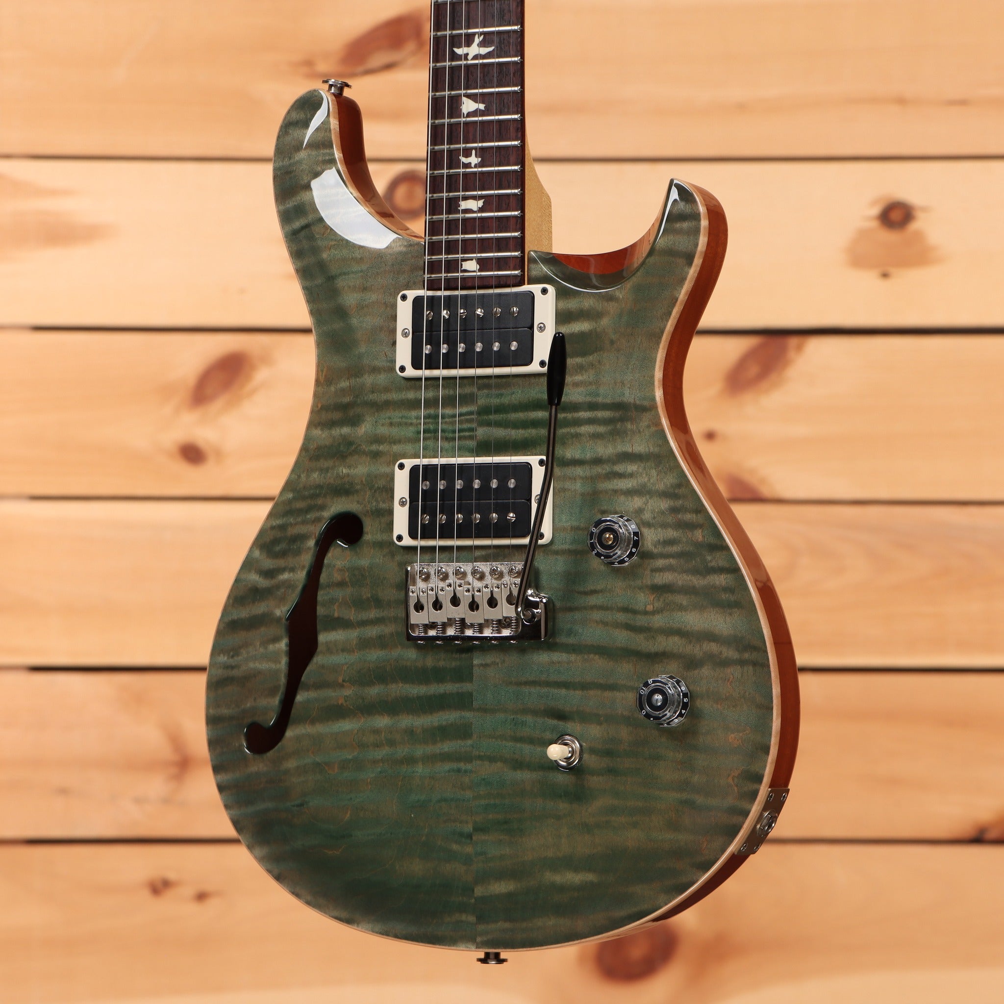 PRS CE 24 Semi-Hollow electric guitar Trampas Green flamed maple top with dual humbuckers and f-hole