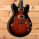 Ibanez JSM100 semi-hollow electric guitar Vintage Sunburst with dual humbuckers and gold hardware