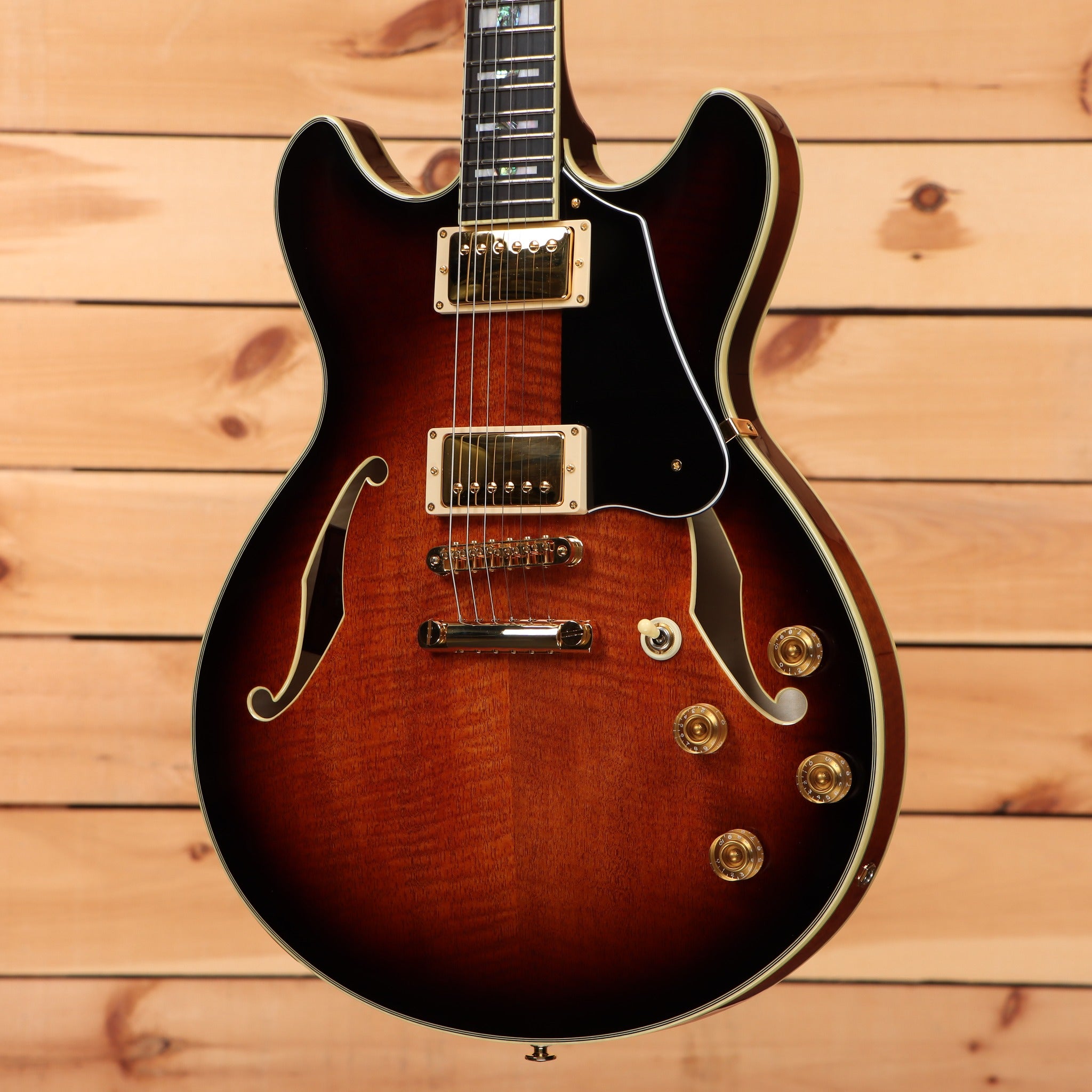 Ibanez JSM100 semi-hollowbody electric guitar Vintage Sunburst with dual humbuckers and gold hardware