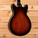 Ibanez JSM100 semi-hollowbody electric guitar Vintage Sunburst with flamed maple back and cream binding