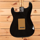 Fender American Deluxe Stratocaster HSS electric guitar Montego Black with gold tremolo back plate and maple neck