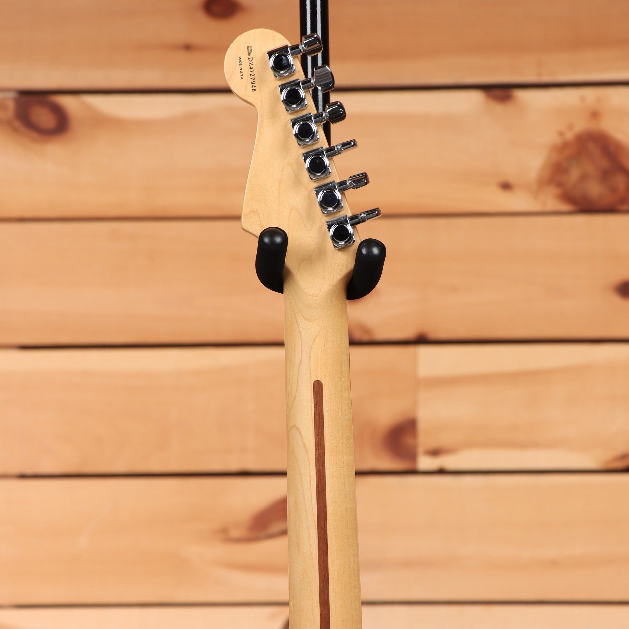 Fender American Deluxe Stratocaster HSS electric guitar Montego Black maple neck back headstock with chrome tuners