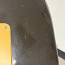 Fender American Deluxe Stratocaster HSS electric guitar Montego Black finish showing body back with gold cavity cover