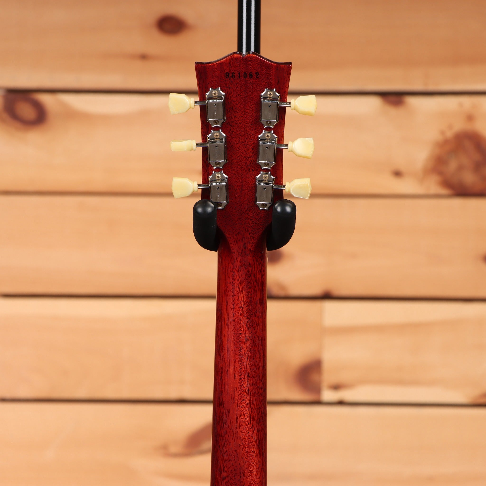 Gibson 1959 Les Paul Standard Reissue Ultra Light Aged Southern Fade back of headstock with cream tulip tuner buttons