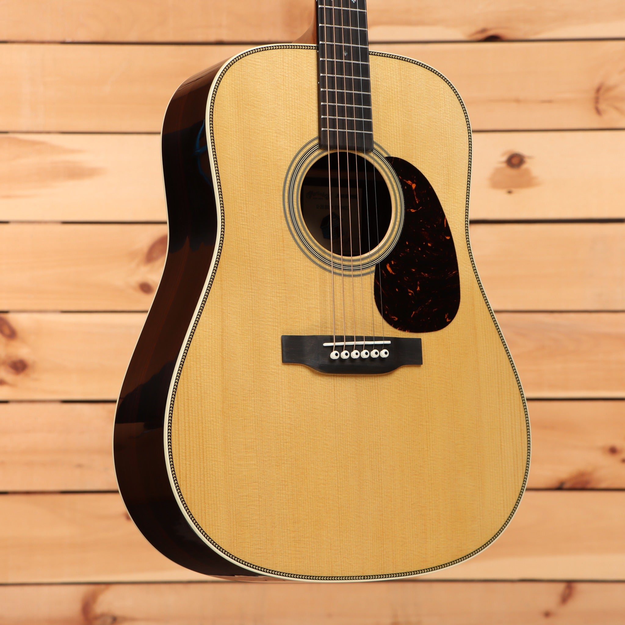 Martin D-28 Billy Strings dreadnought acoustic guitar Natural with herringbone body binding and tortoise pickguard