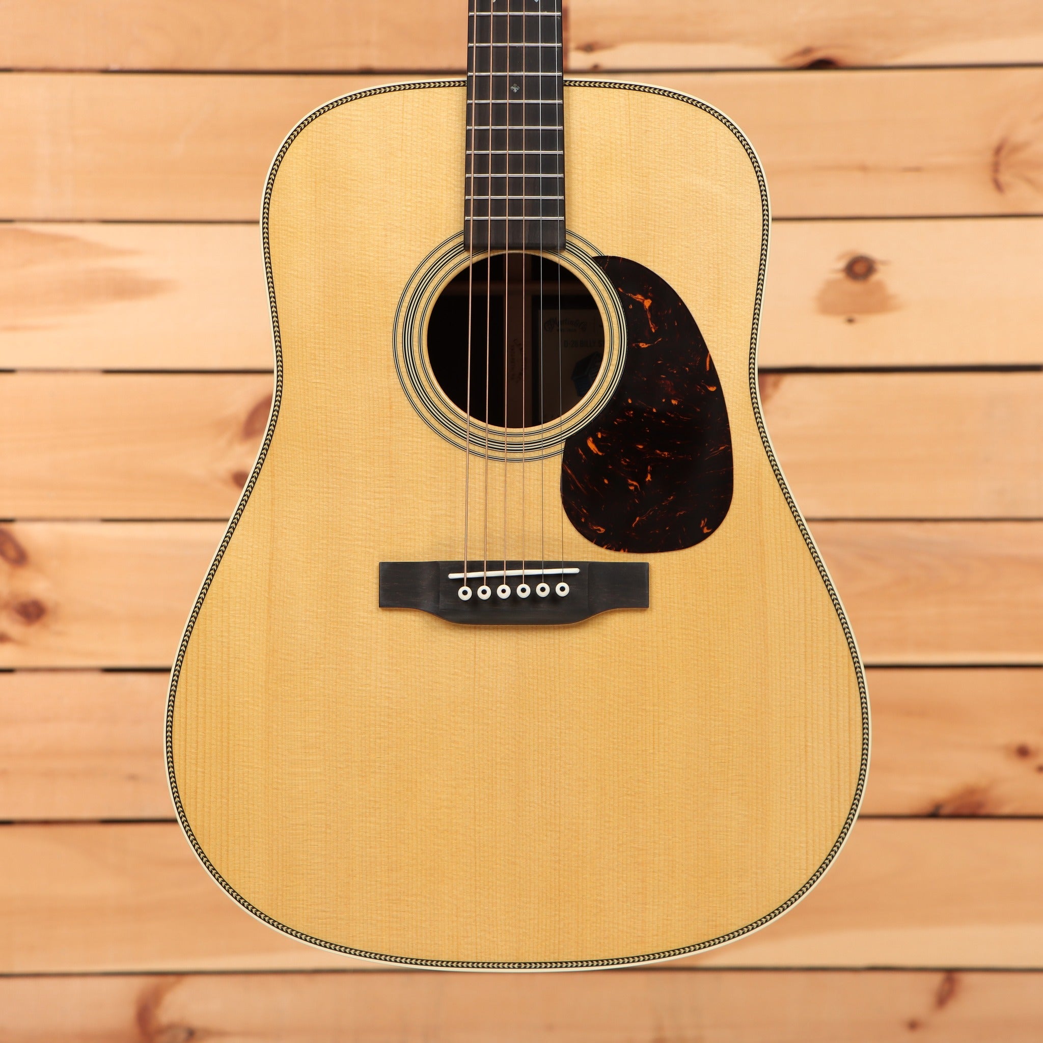 Martin D-28 Billy Strings dreadnought acoustic guitar Natural with herringbone binding and tortoise pickguard