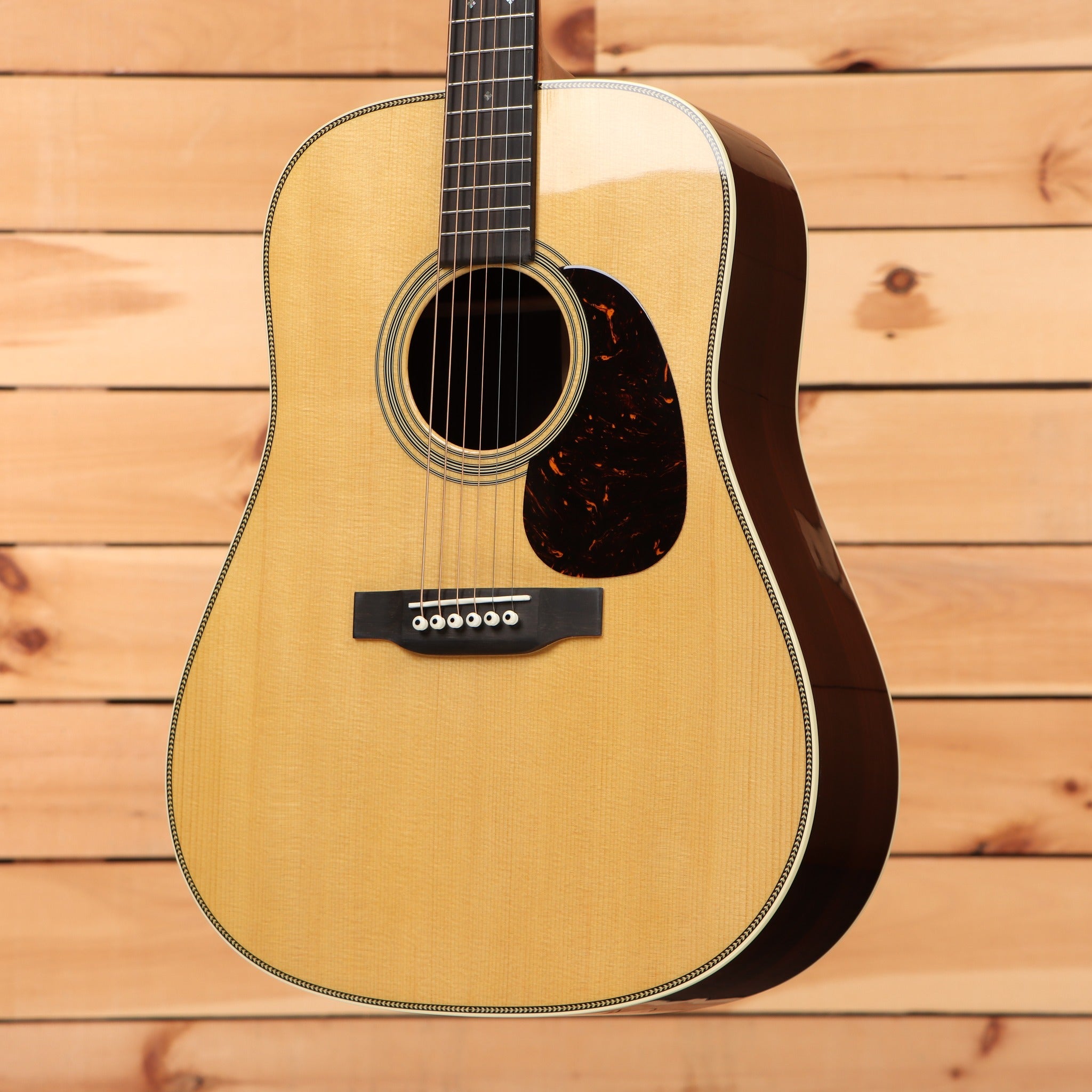 Martin D-28 Billy Strings dreadnought acoustic guitar Natural with tortoise pickguard and herringbone top binding