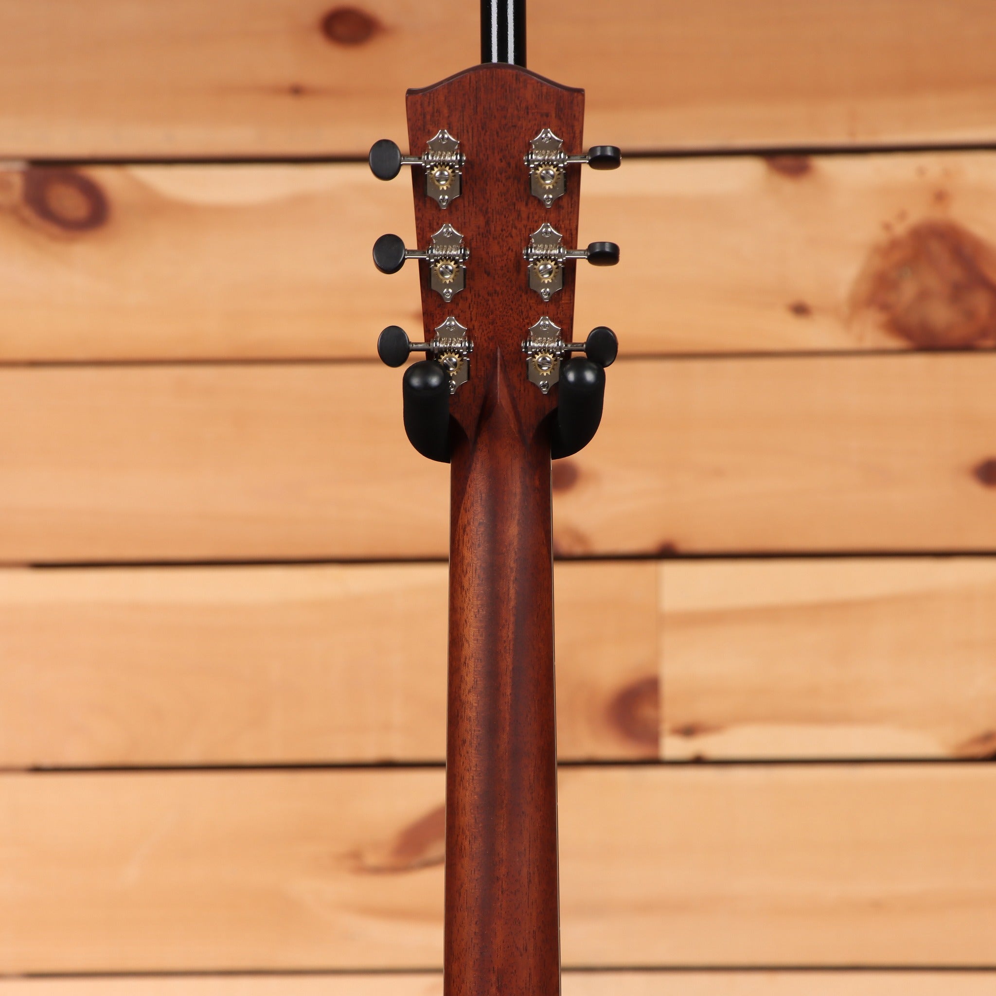 Eastman L-OMCE-QS acoustic-electric guitar Natural finish showing mahogany neck back and chrome tuners