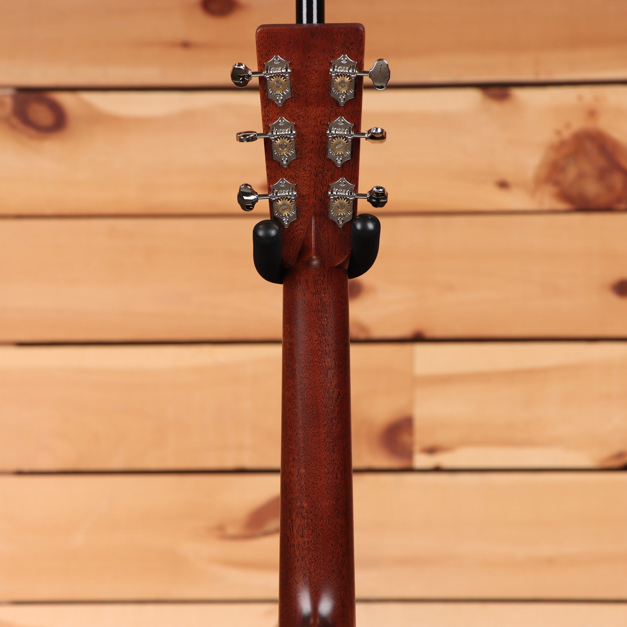 Martin 5-28 Terz acoustic guitar Natural finish mahogany neck rear headstock view with chrome Grover tuners