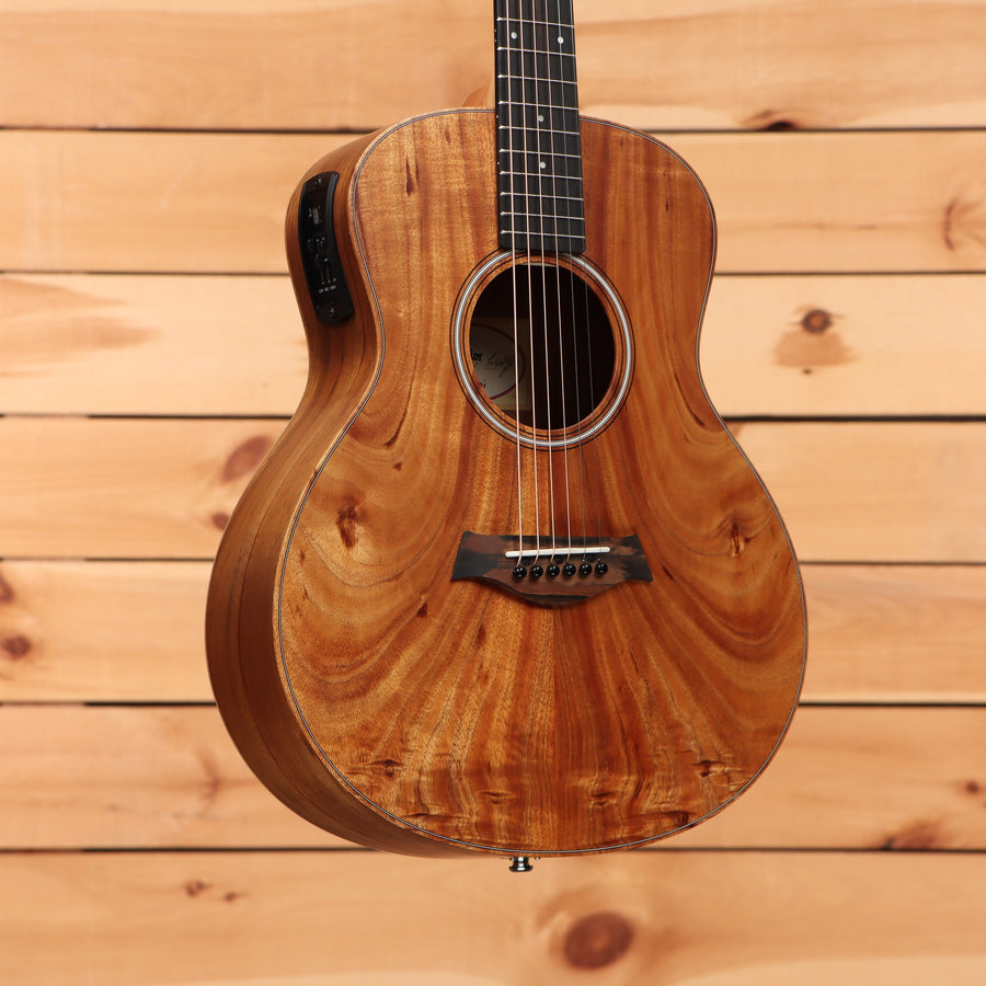 Taylor GS Mini-e Koa acoustic-electric guitar natural finish with figured koa top and ebony fretboard