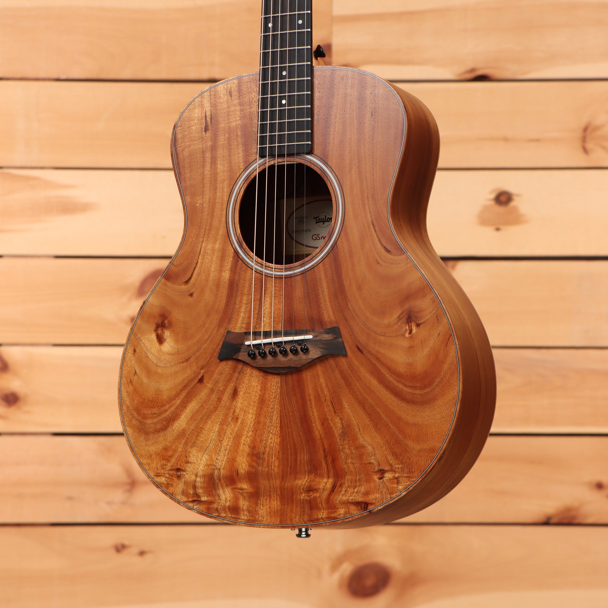 Taylor GS Mini-e Koa acoustic-electric guitar natural finish with figured koa top and ebony fretboard