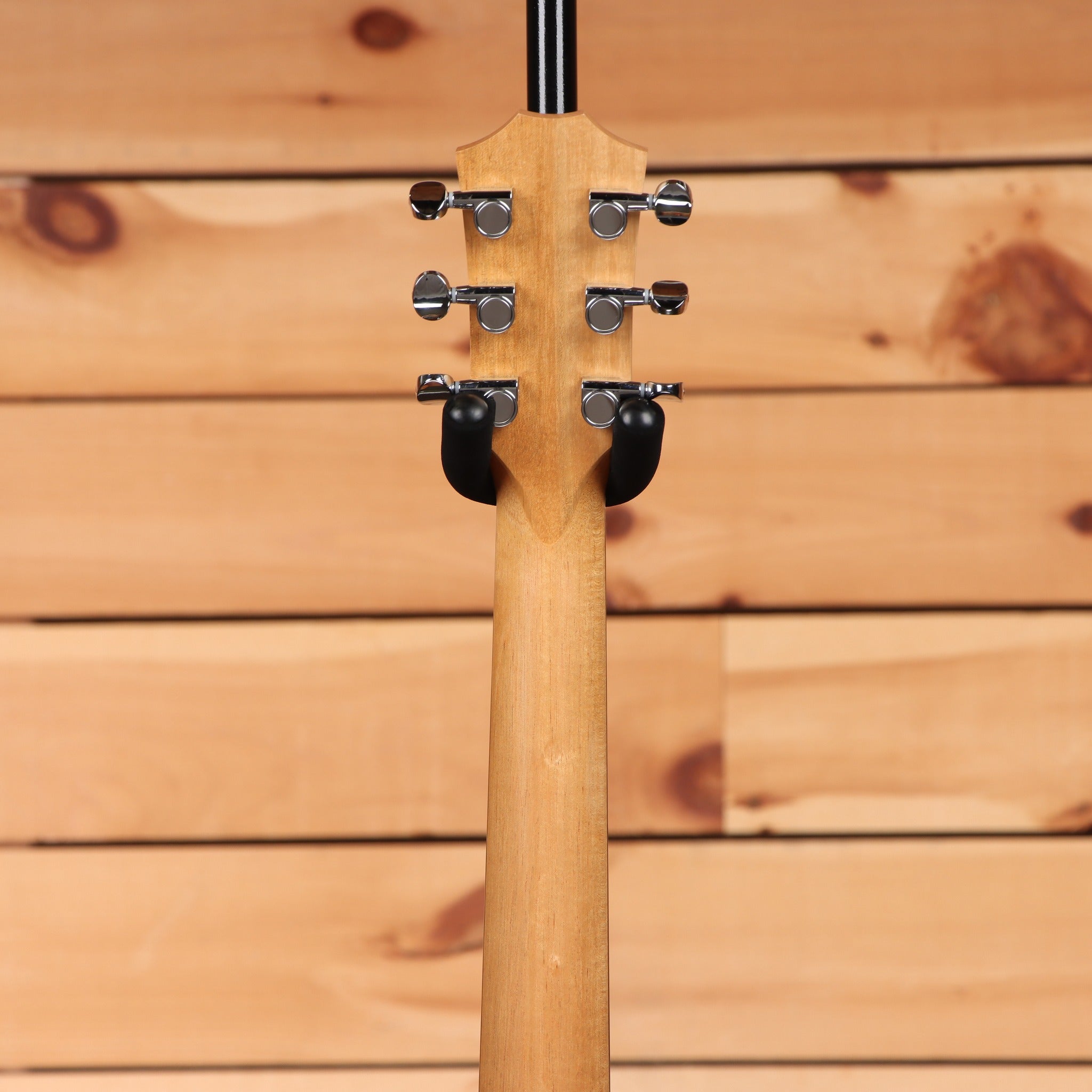 Taylor GS Mini-e Koa acoustic-electric guitar Natural with satin maple neck and chrome tuners rear headstock view