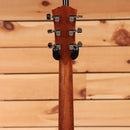 Taylor 714e Gold Label Natural acoustic-electric guitar rear headstock view with mahogany neck and chrome tuners