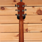 Taylor 714e Gold Label Natural acoustic-electric guitar rear headstock view with mahogany neck and chrome tuners
