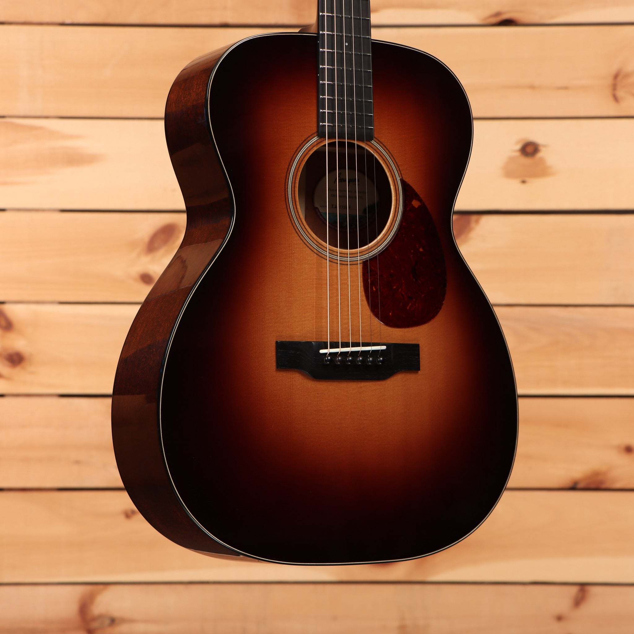 Bourgeois Country Boy OM acoustic guitar Sunburst finish with tortoise pickguard and ebony bridge