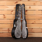Eastman E10P-TC parlor acoustic guitar hardshell case open black exterior gray interior gold hardware latches