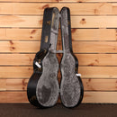 Eastman AC522CE-GB acoustic-electric guitar hardshell case black exterior with gray plush interior and gold hardware latches