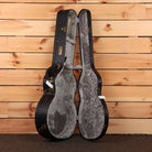 Eastman AC522CE-GB acoustic-electric guitar hardshell case black exterior with gray plush interior and gold hardware latches