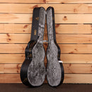 Eastman AC422CE acoustic-electric guitar hard case black exterior with gray velvet interior and gold hardware latches