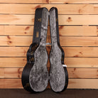 Eastman AC422CE acoustic-electric guitar hard case black exterior with gray velvet interior and gold hardware latches