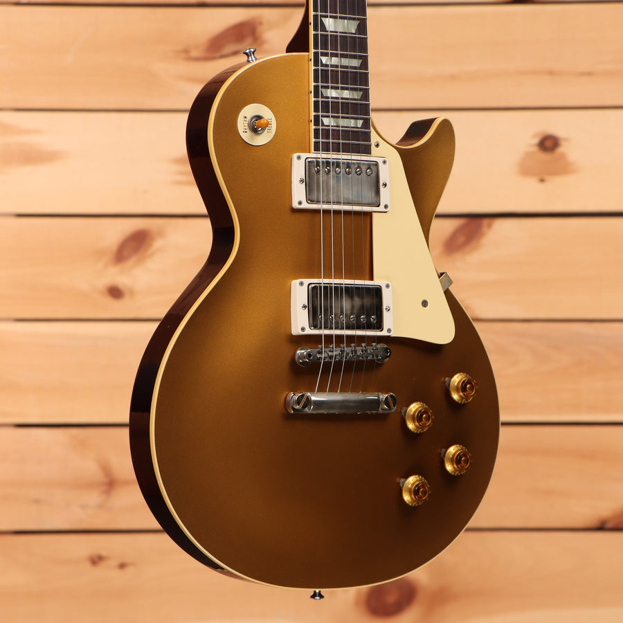 Gibson 1957 Les Paul Goldtop Darkback Reissue Double Gold electric guitar with dual humbuckers and gold top finish