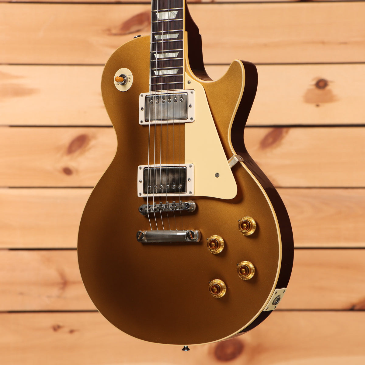 Gibson 1957 Les Paul Goldtop Darkback Reissue Double Gold electric guitar with dual humbuckers and gold knobs