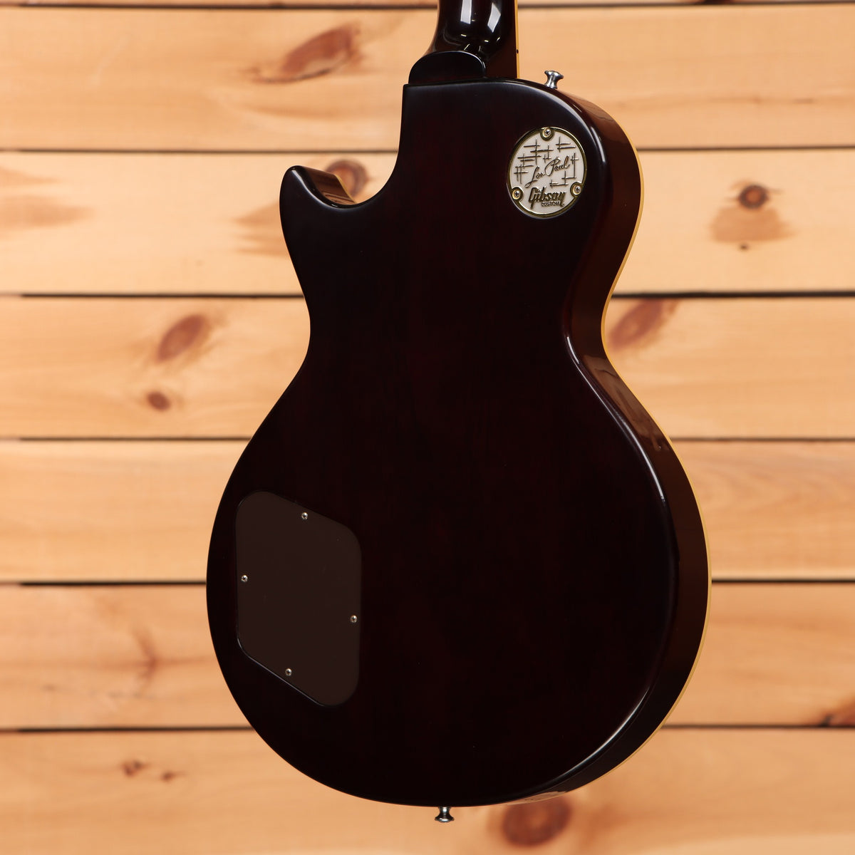 Gibson 1957 Les Paul Goldtop Darkback Reissue Double Gold electric guitar back view with Gibson Custom medallion