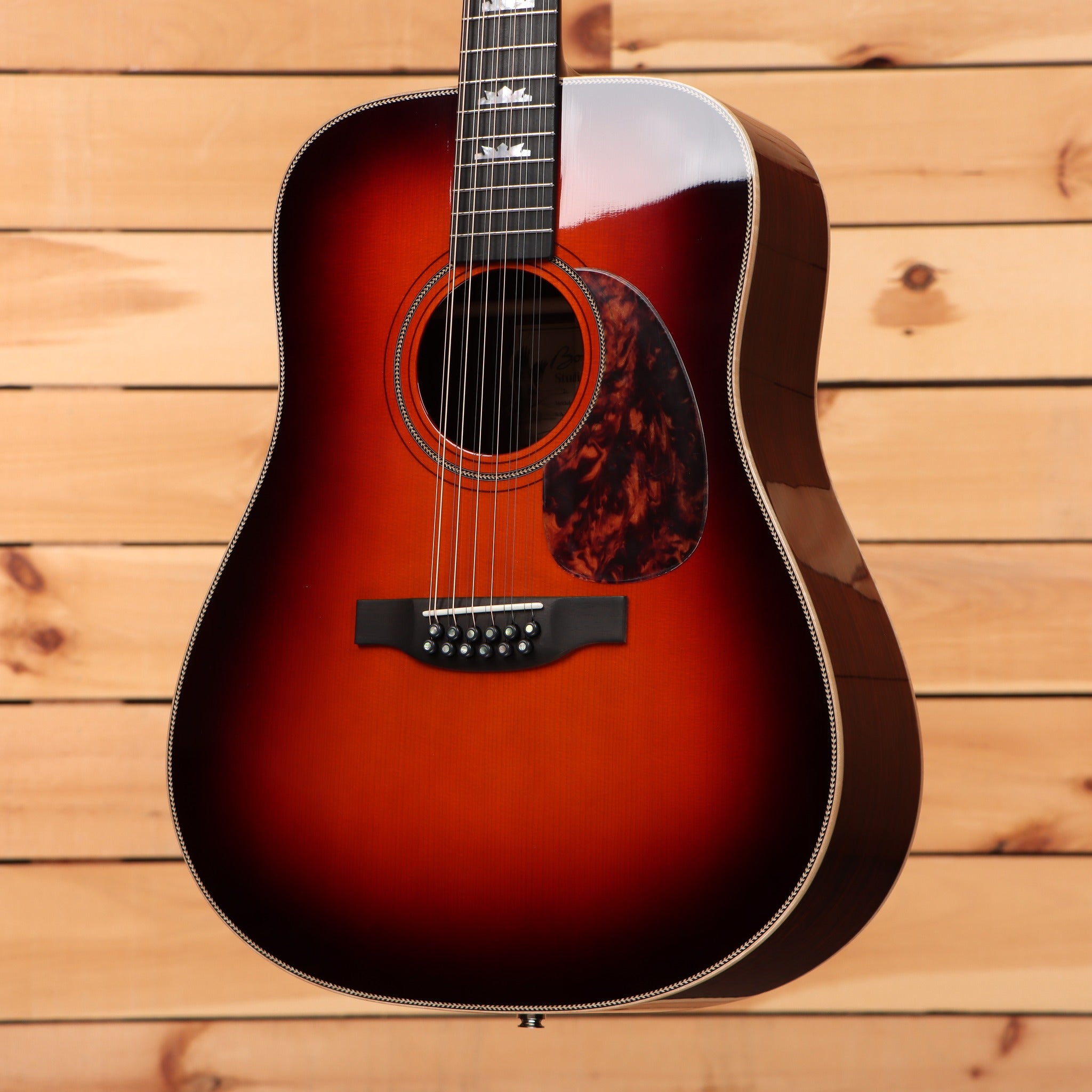 Boucher SG12-52-BE dreadnought 12-string acoustic guitar Sunburst with tortoise pickguard and herringbone binding