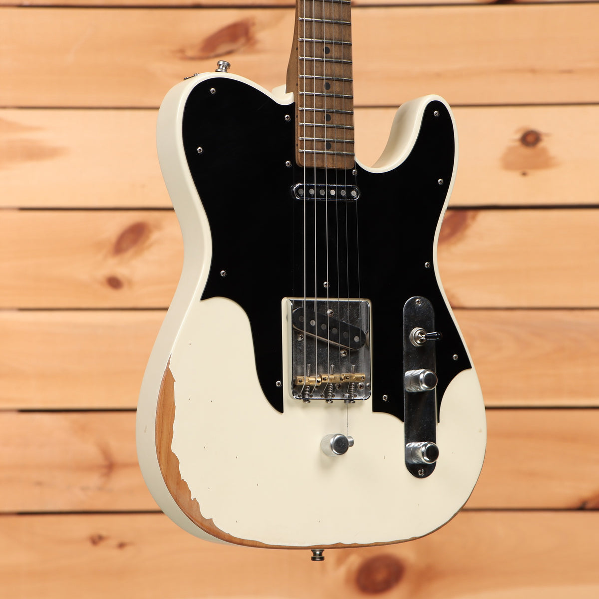 Fender John Osborne Telecaster electric guitar Olympic White heavy relic finish with black pickguard and single-coil pickups