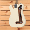 Fender John Osborne Telecaster electric guitar Olympic White showing rear tremolo cavity and aged rosewood neck
