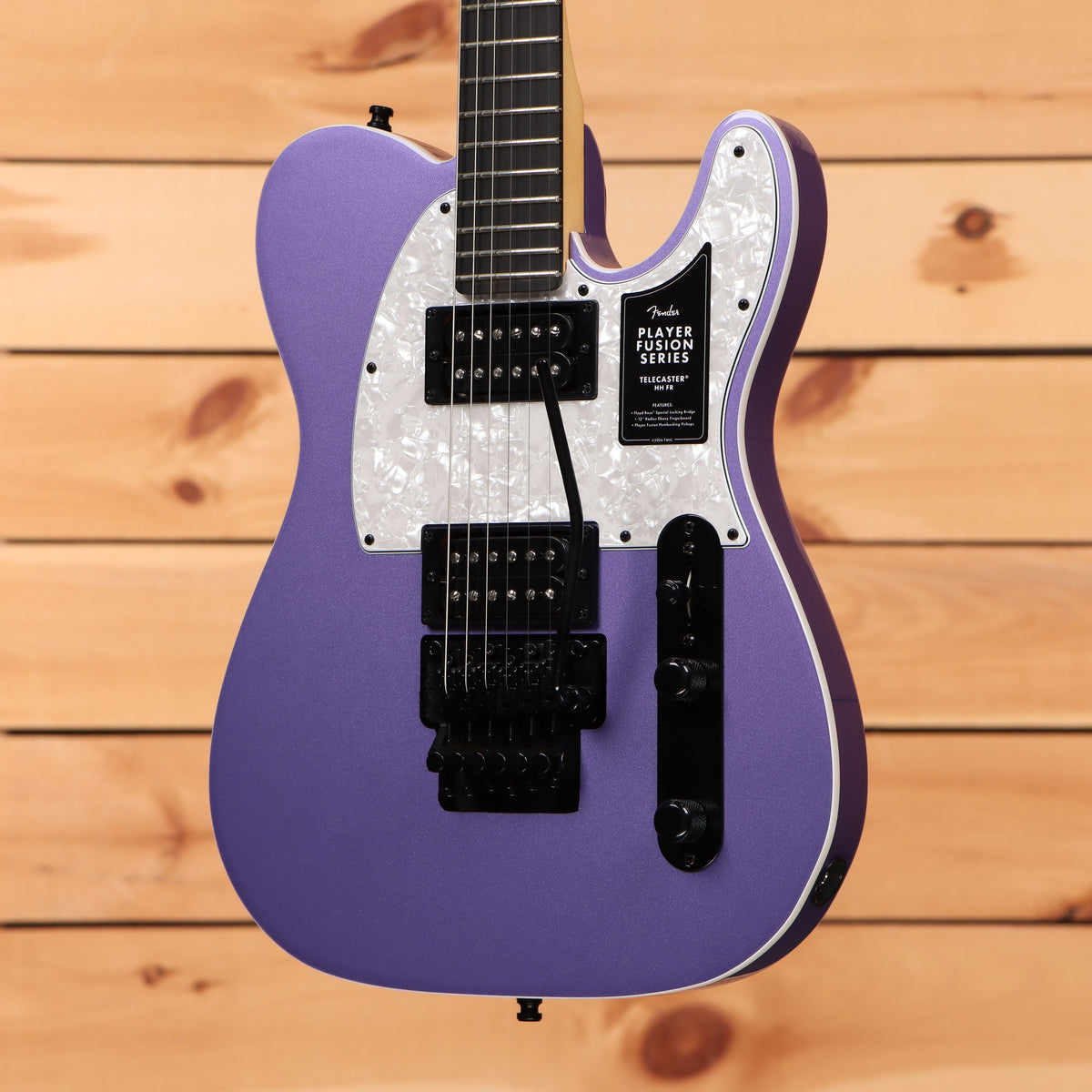 Fender Player Fusion Telecaster HH FR electric guitar Aura Metallic with dual humbuckers and Floyd Rose bridge