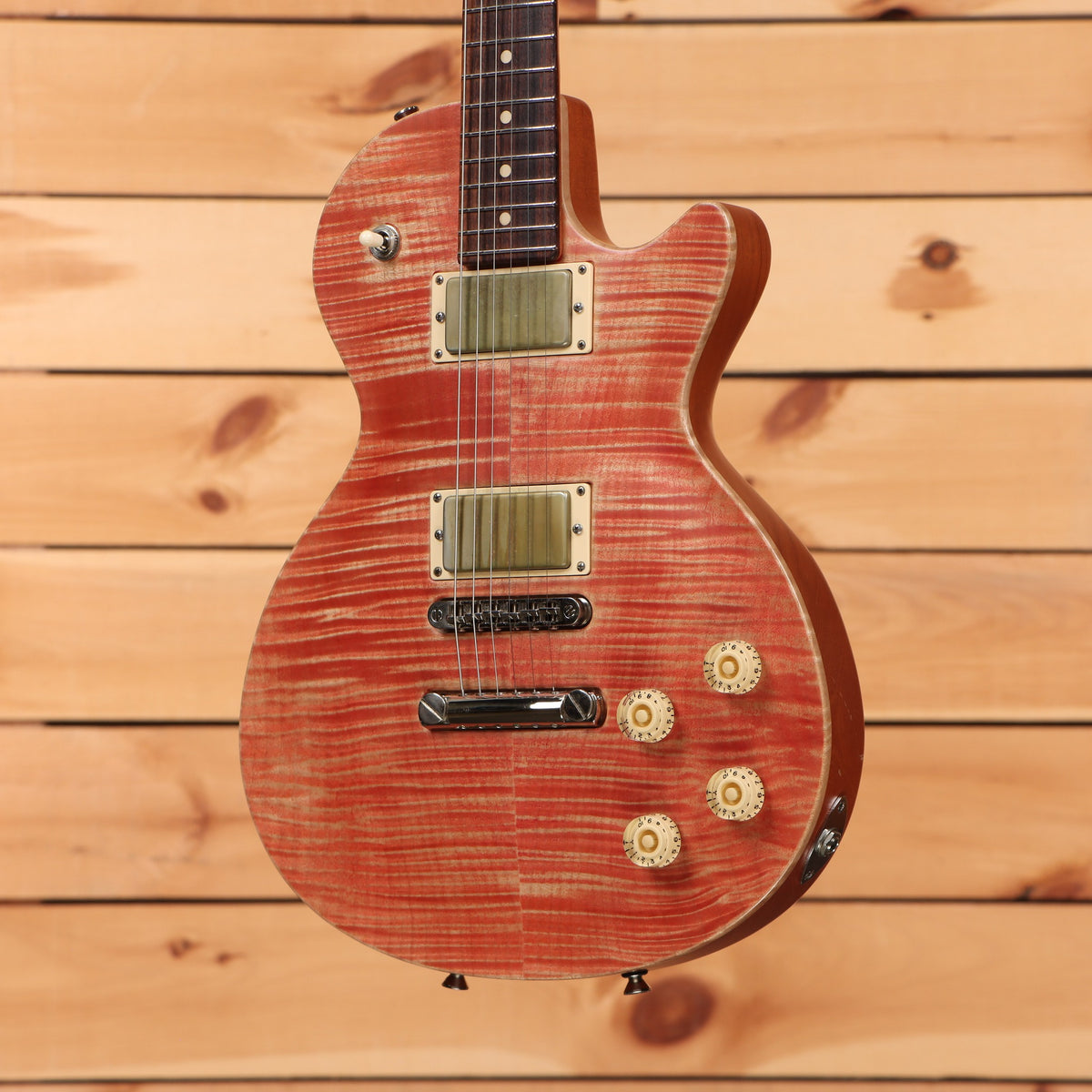 Tom Anderson Bulldog Les Paul-style electric guitar Satin Natural Red with flamed maple top and dual humbuckers