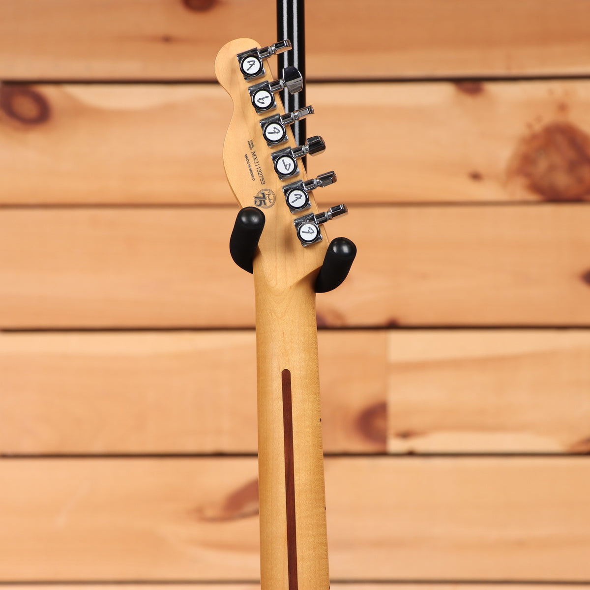 Fender Player Plus Nashville Telecaster electric guitar Butterscotch Blonde maple neck with chrome tuners headstock back view
