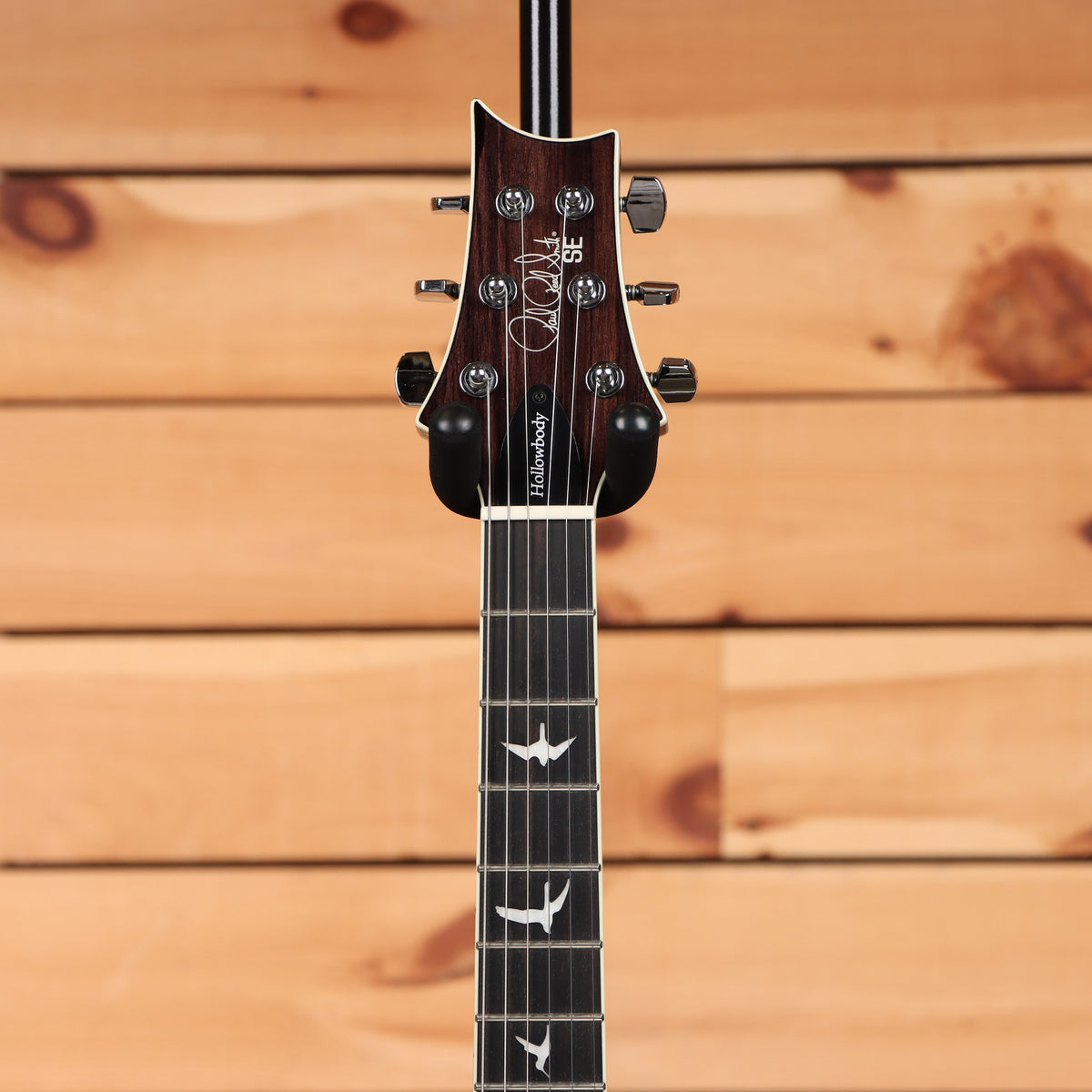 PRS SE Hollowbody electric guitar Tobacco Sunburst with bird inlays on dark fretboard and classic PRS headstock