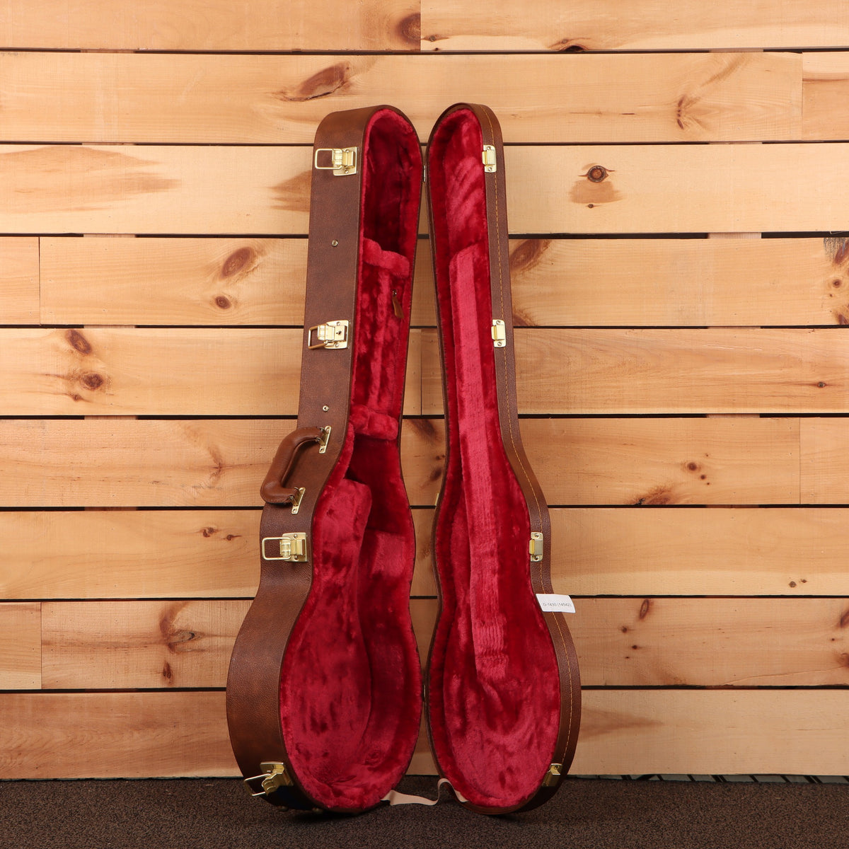 Gibson Les Paul Standard '50s TV Yellow hardshell guitar case brown leather red velvet interior gold latches open