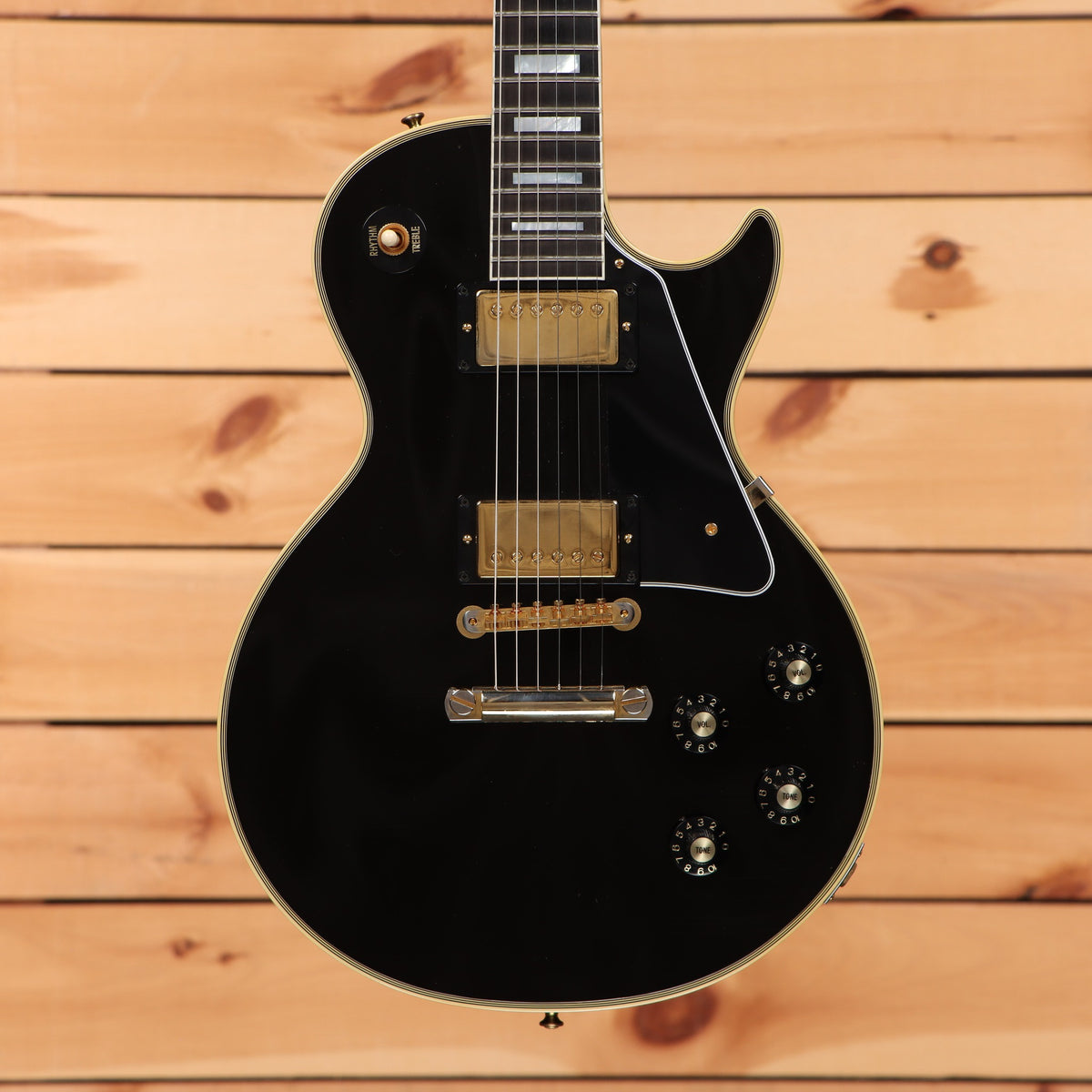 Gibson 1968 Les Paul Custom Reissue Light Aged electric guitar Ebony with dual humbuckers and gold hardware