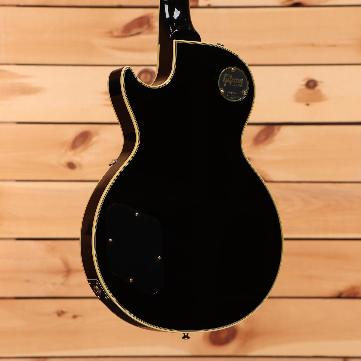 Gibson 1968 Les Paul Custom Reissue Light Aged electric guitar Ebony back view with cream binding and gold hardware