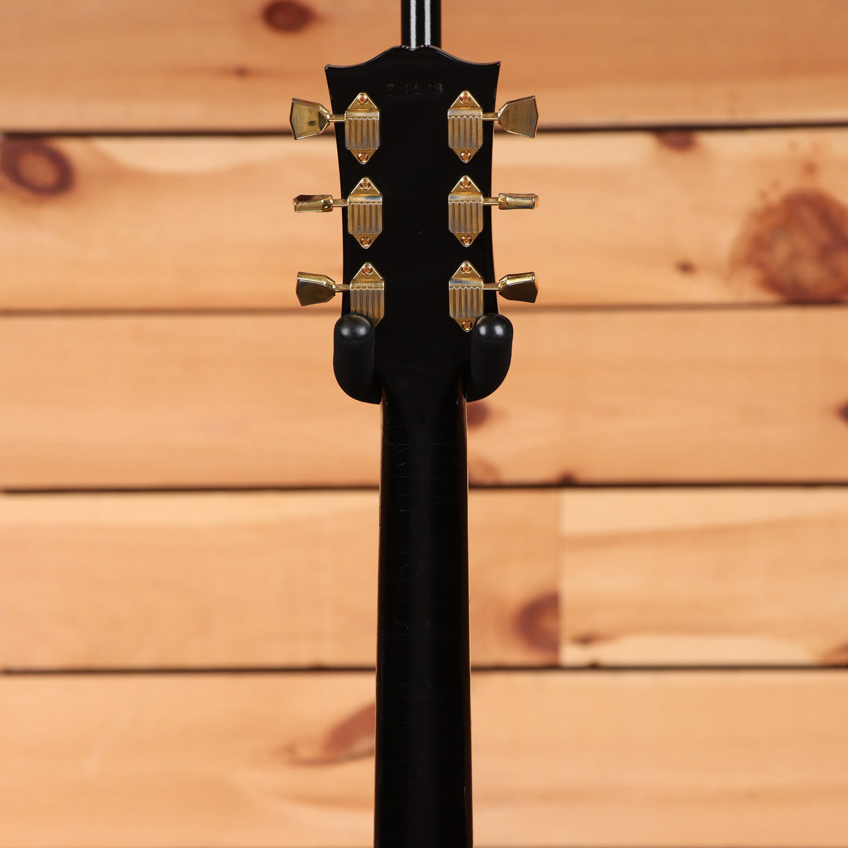 Gibson 1968 Les Paul Custom Reissue Light Aged Ebony electric guitar headstock back with gold tuners