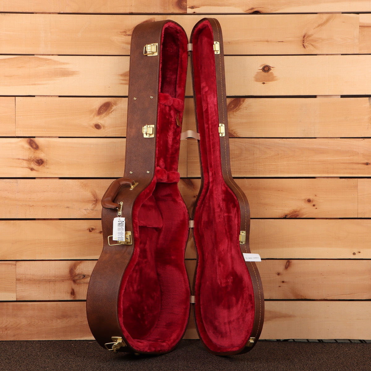 Gibson L-00 Original acoustic guitar hardshell case brown exterior with red plush interior and gold hardware