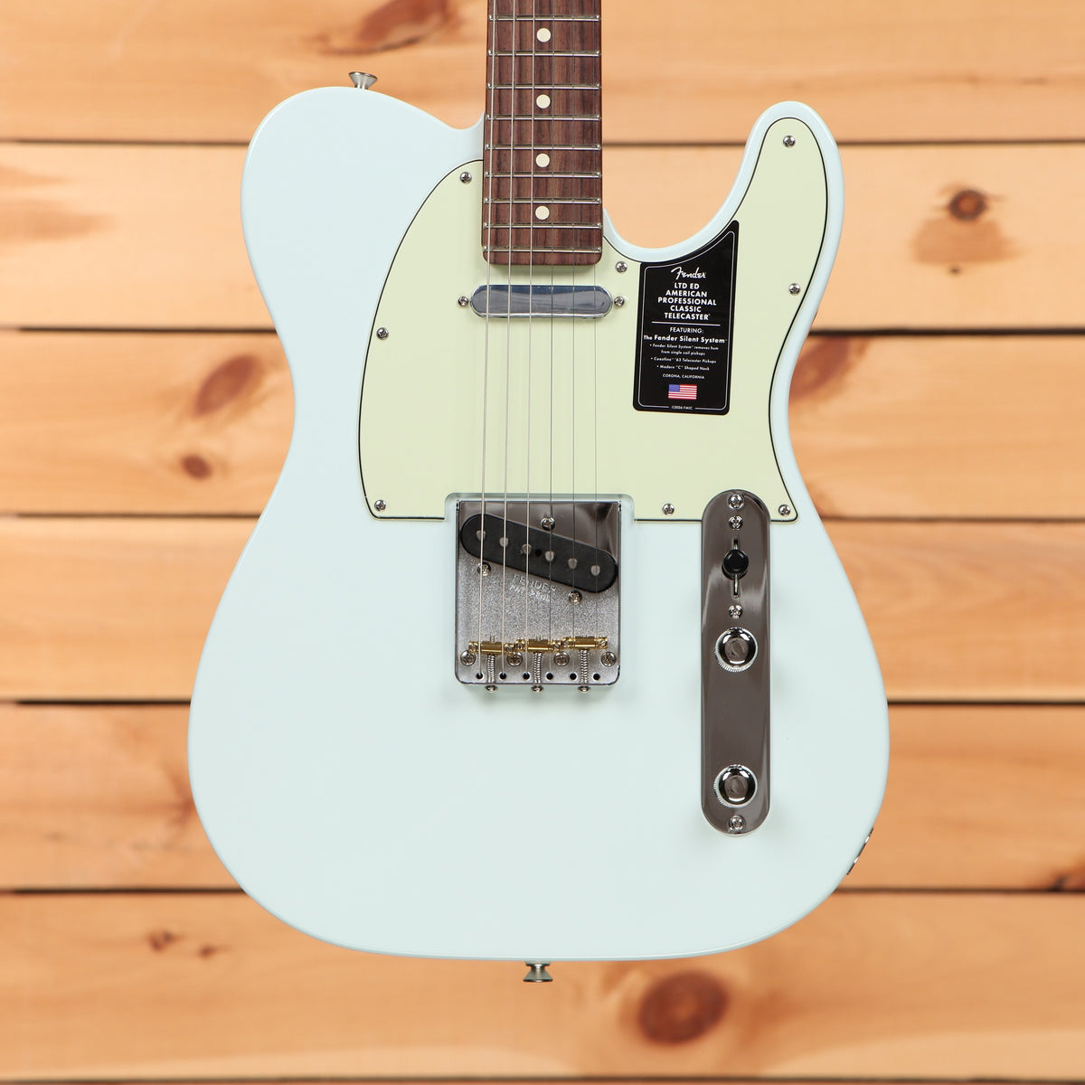 Fender Limited American Professional Classic Telecaster Sonic Blue electric guitar with rosewood fretboard and mint pickguard